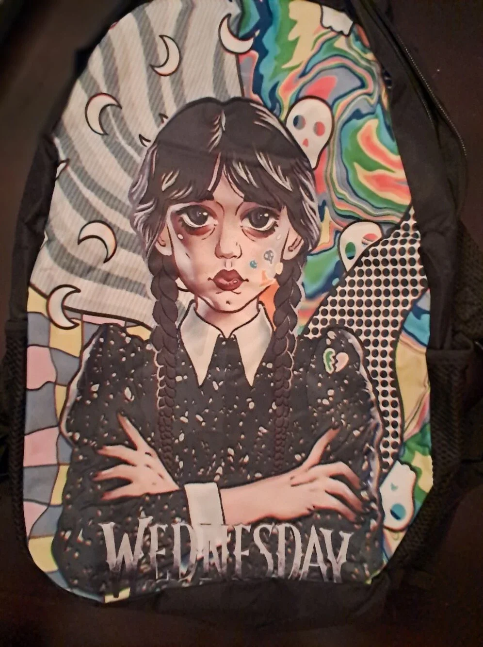 Kids Backpack Set with Black & Multicolor Wednesday-Inspired Graphic